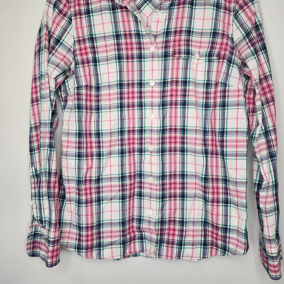 J. Crew Long Sleeve Plaid Boy Shirt Women's 4 Mint Strawberry Button Down Collar - Picture 4 of 7
